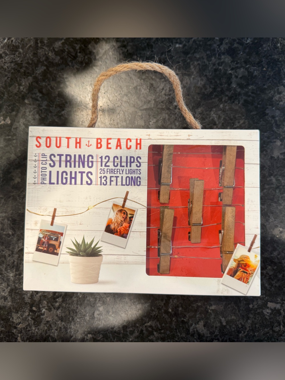 South Beach Photo Clip String Lights - Wood Clips with Rope